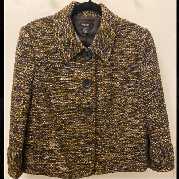Style & Co Brown/Gold Tweed Blazer - Picture 2 of 5